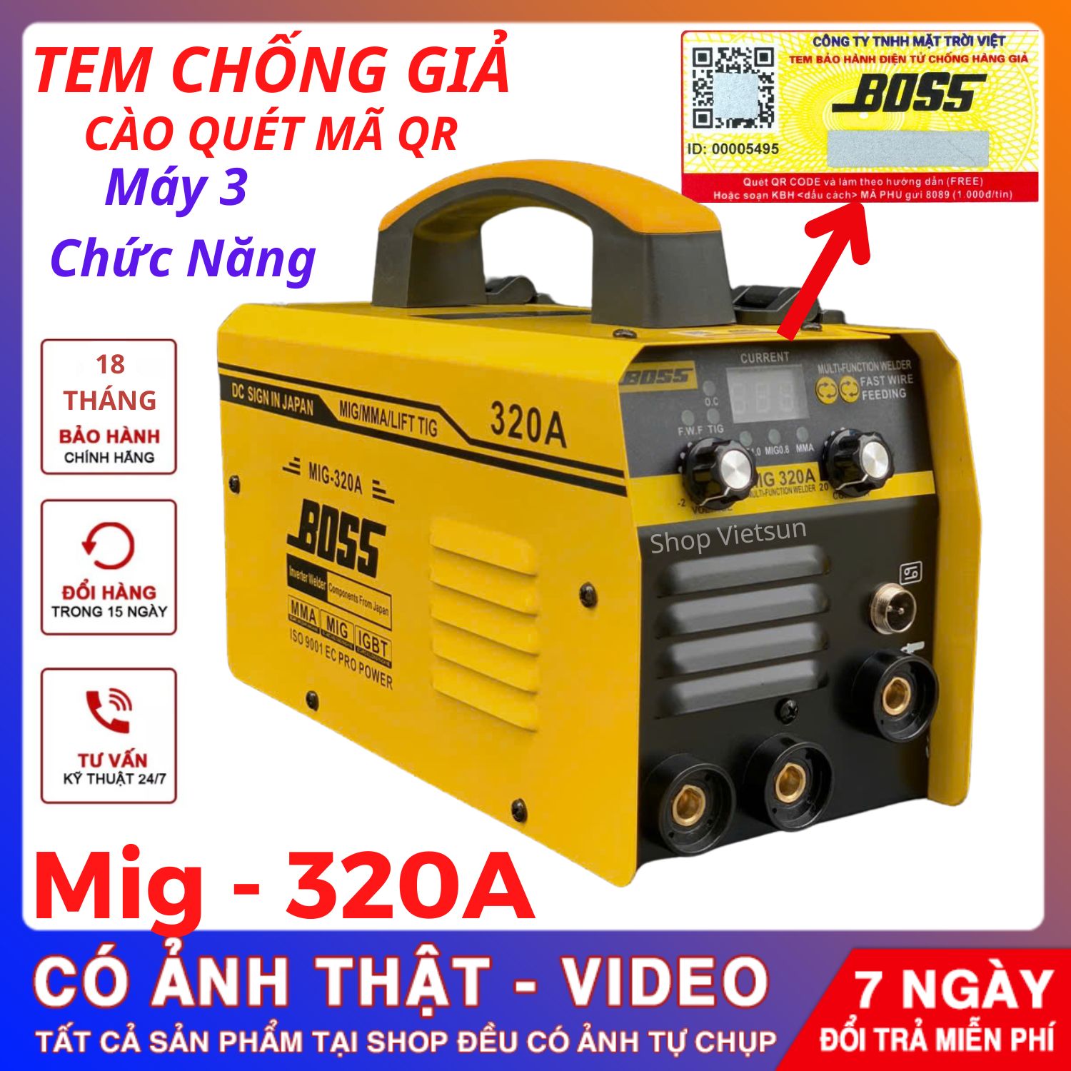 Máy hàn Mig 3 chức năng Boss 320A Hàng chính hàng Nhật Bản.