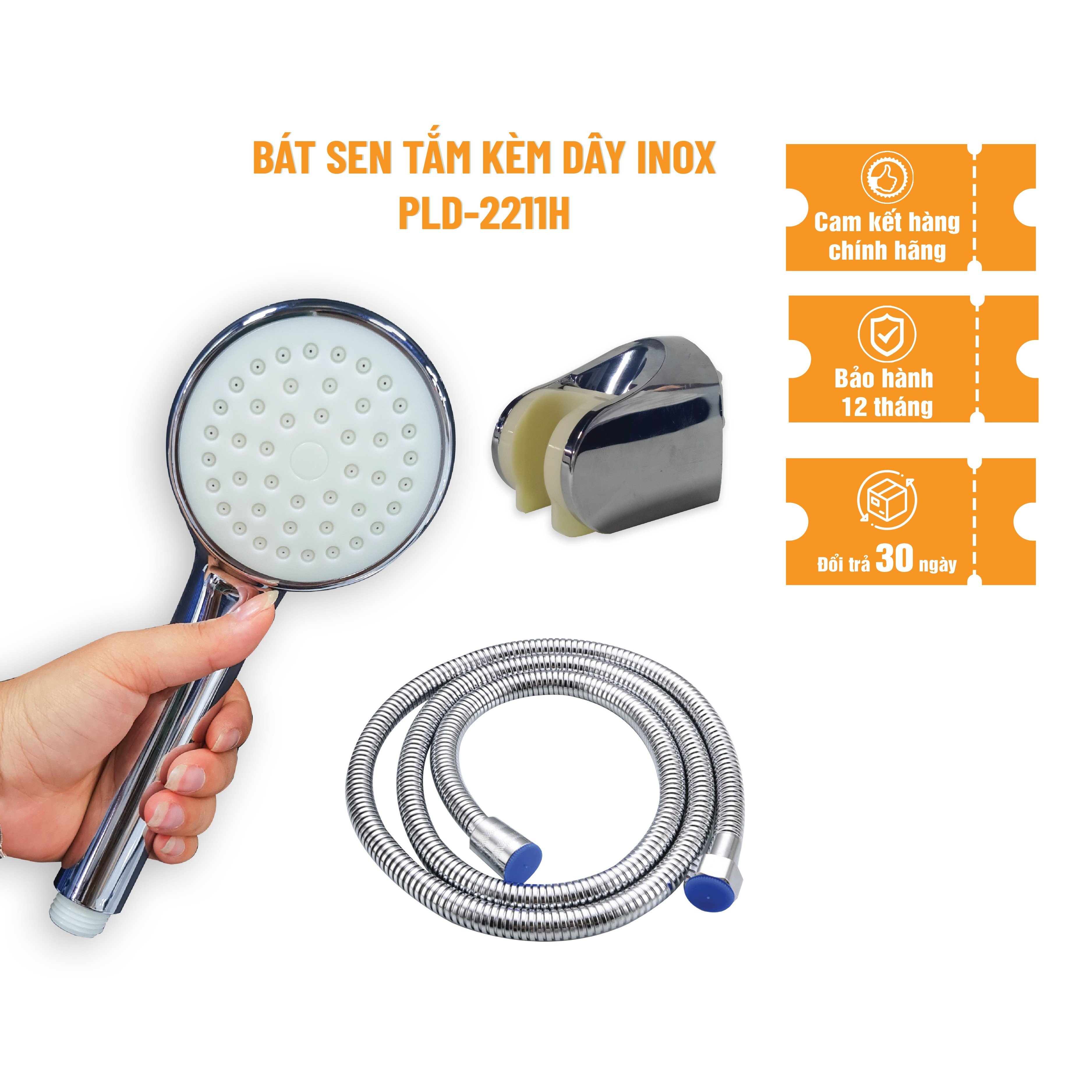 Bát sen nhà tắm palado pld2211h, bát tròn, nhựa abs cao cấp siêu bền, đi kèm dây inox 304