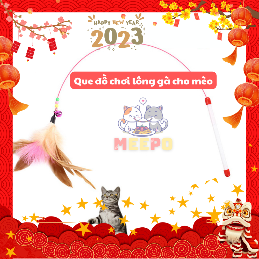 Đồ chơi chó, mèo | Que đồ chơi lông gà cho chó, mèo