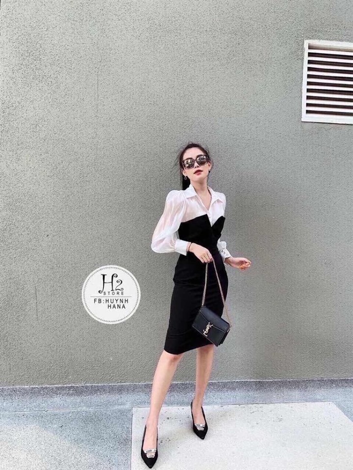 Đầm nữ ôm eo cổ sơ mi phong cách trẻ trung quyến rũ thời trang bambo