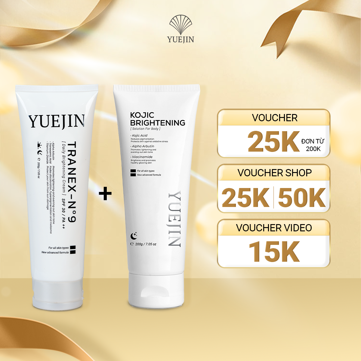 Combo dưỡng trắng da Yuejin Kem dưỡng trắng da Body Tranex-NO9 + Kem Ủ Trắng Da Kojic Brightening