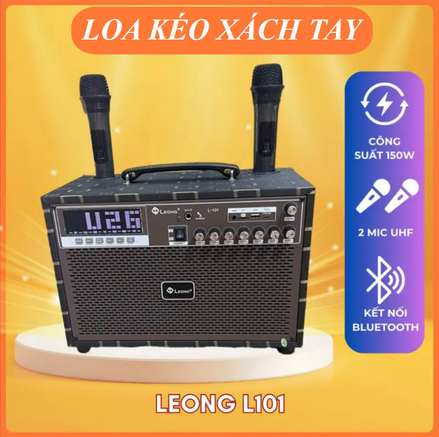 Loa Kéo Xách Tay LEONG L101 Tặng Kèm Mic Hát Karaoke Di Động Loa Kéo Karaoke Di Động Bass Cực Mạnh Công Suất 150W Bluetooth 5.0 Bảo Hành 12