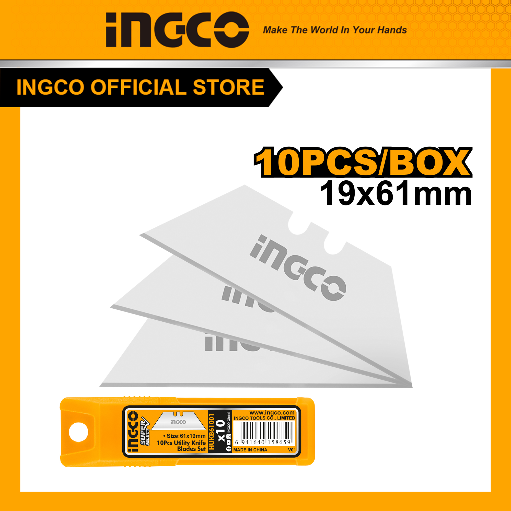 Bộ 10 lưỡi dao dự phòng ingco hukb61001 61x19mm