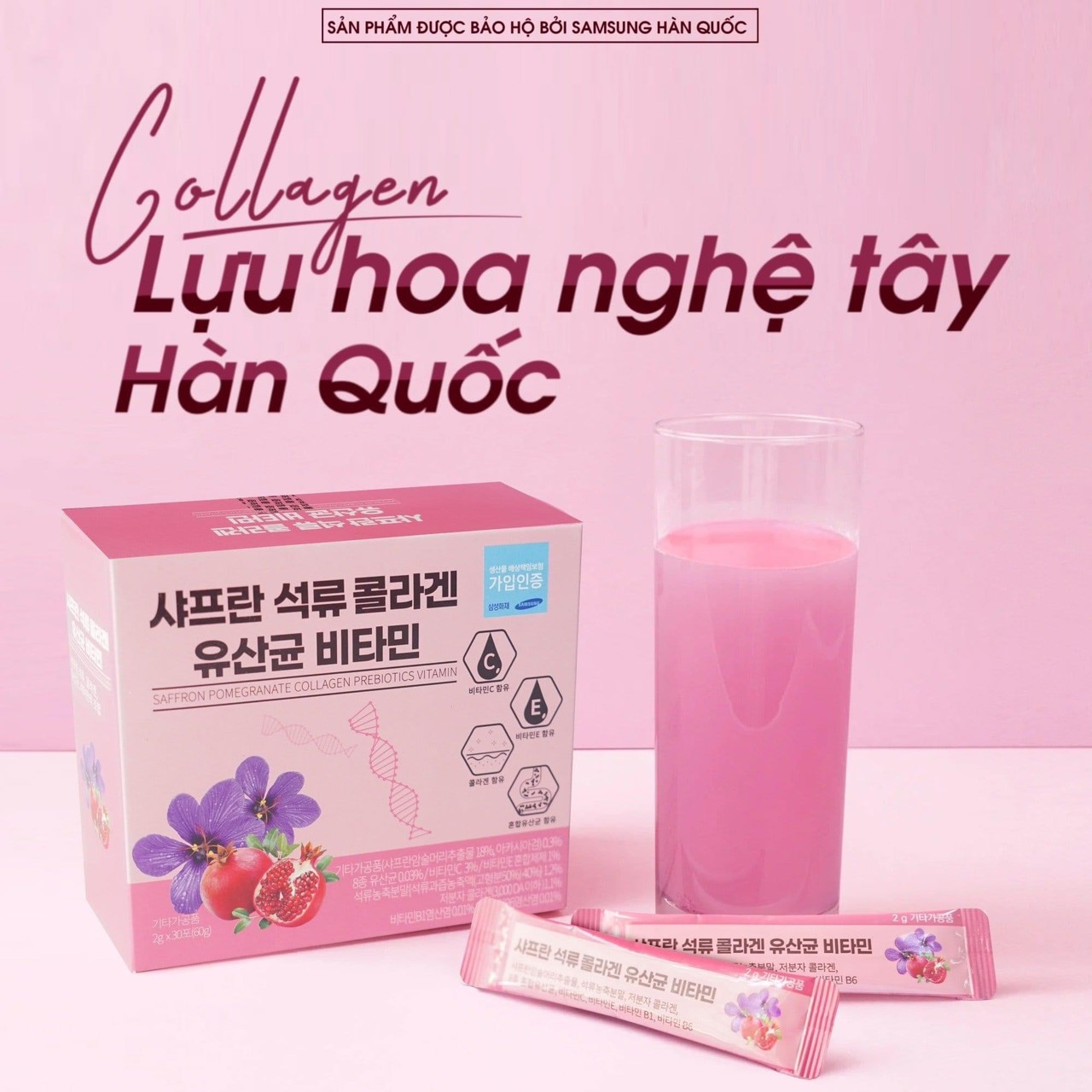 Bột collagen uống lựu đỏ nhụy hoa nghệ tây saffron bio cell 30 gói- vk market