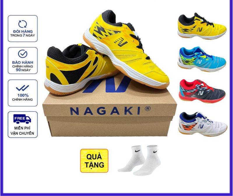 Giày cầu lông Nagaki Karyu nam nữ chính hãng màu vàng tặng tất dệt kim không mùi - Đế đã khâu độ bền cao chơi sân bê tông tốt