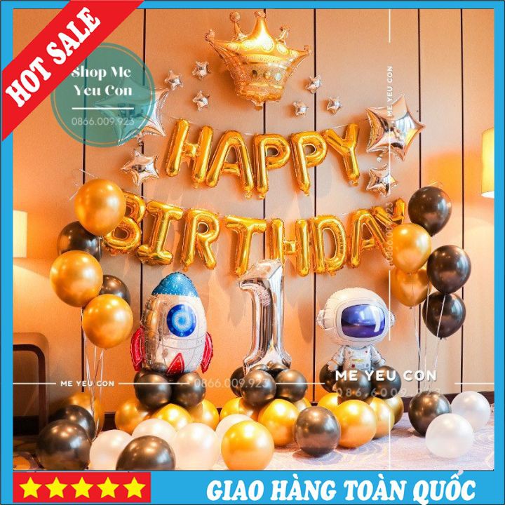 Sét sinh nhật tông vàng + 2 trụ bóng