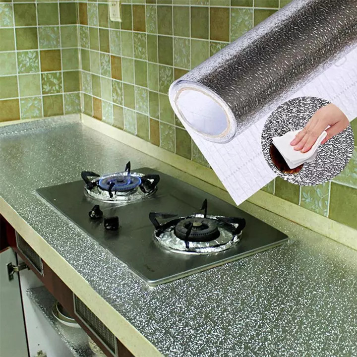 Giấy decal trang trí dán bếp tráng nhôm bạc cách nhiệt,chống dầu mỡ khổ 60cm keo sẵn siêu dính dễ dàng lau chùi,vệ sinh sử dụng trên mọi bề mặt
