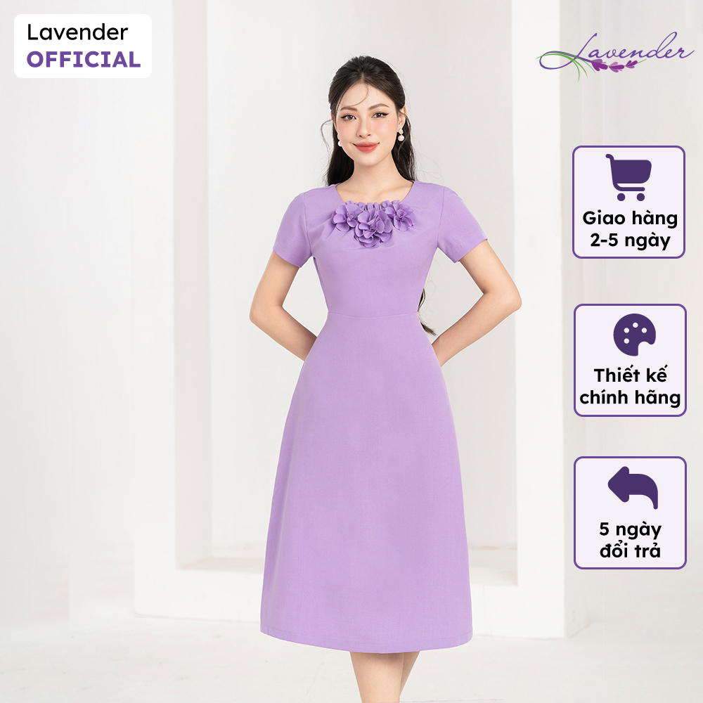 Đầm công sở thiết kế lavender màu tím dáng a hoa laser d2853