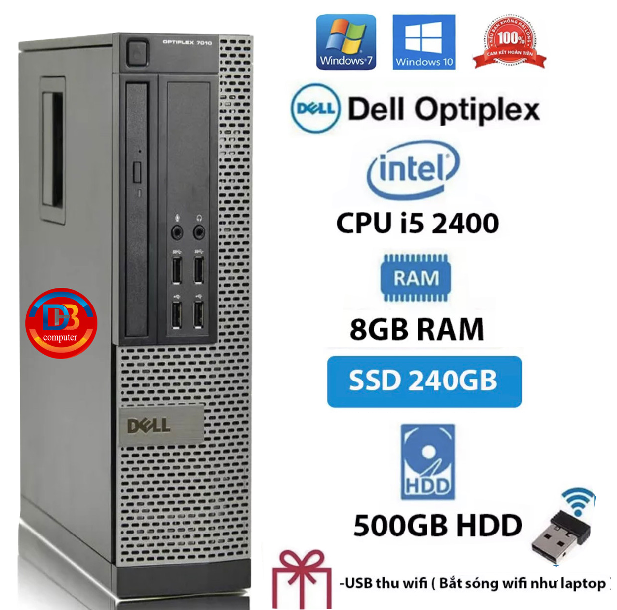 Máy tính để bàn, máy tính đồng bộ dell optiplex 790 core i5 2400 ram 8gb ssd 240gb + hdd 500gb -tặng usb thu wifi , bàn di chuột, bảo hành 12 tháng - hàng nhập khẩu