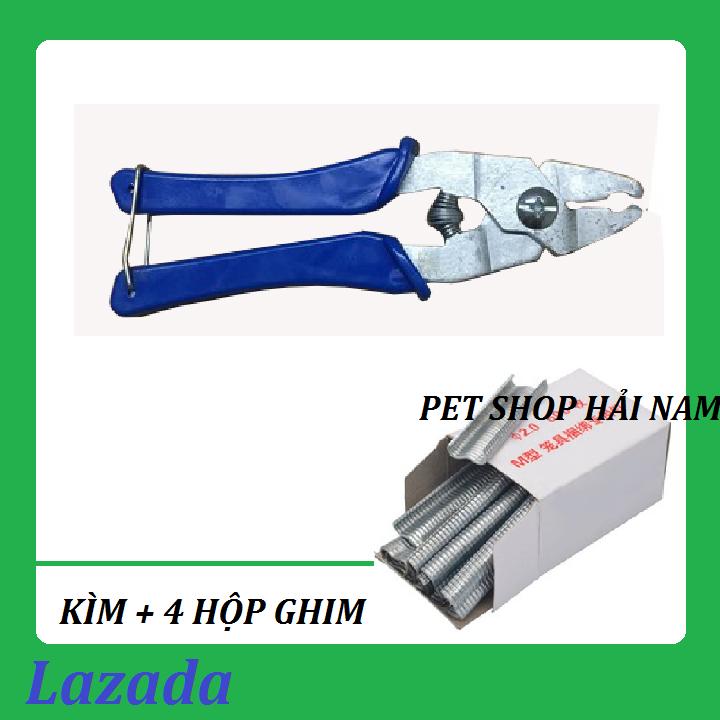 Combo kìm đơn và 4 hộp ghim lồng chim , lồng gà, lồng thỏ
