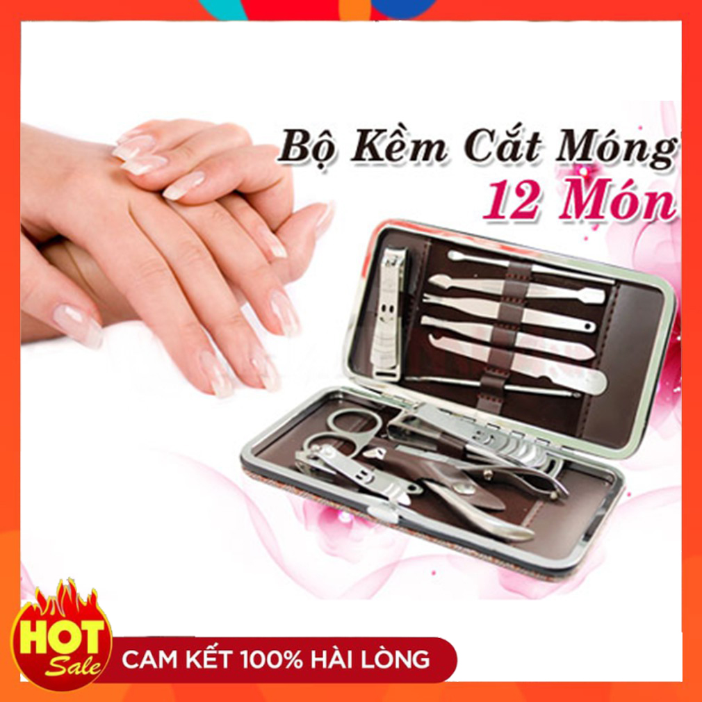 Bộ dụng cụ cắt sửa móng kèm lấy ráy tai 12 món , bộ dụng cụ cắt móng tay chân 12 món cao cấp chất liệu thép không gỉ