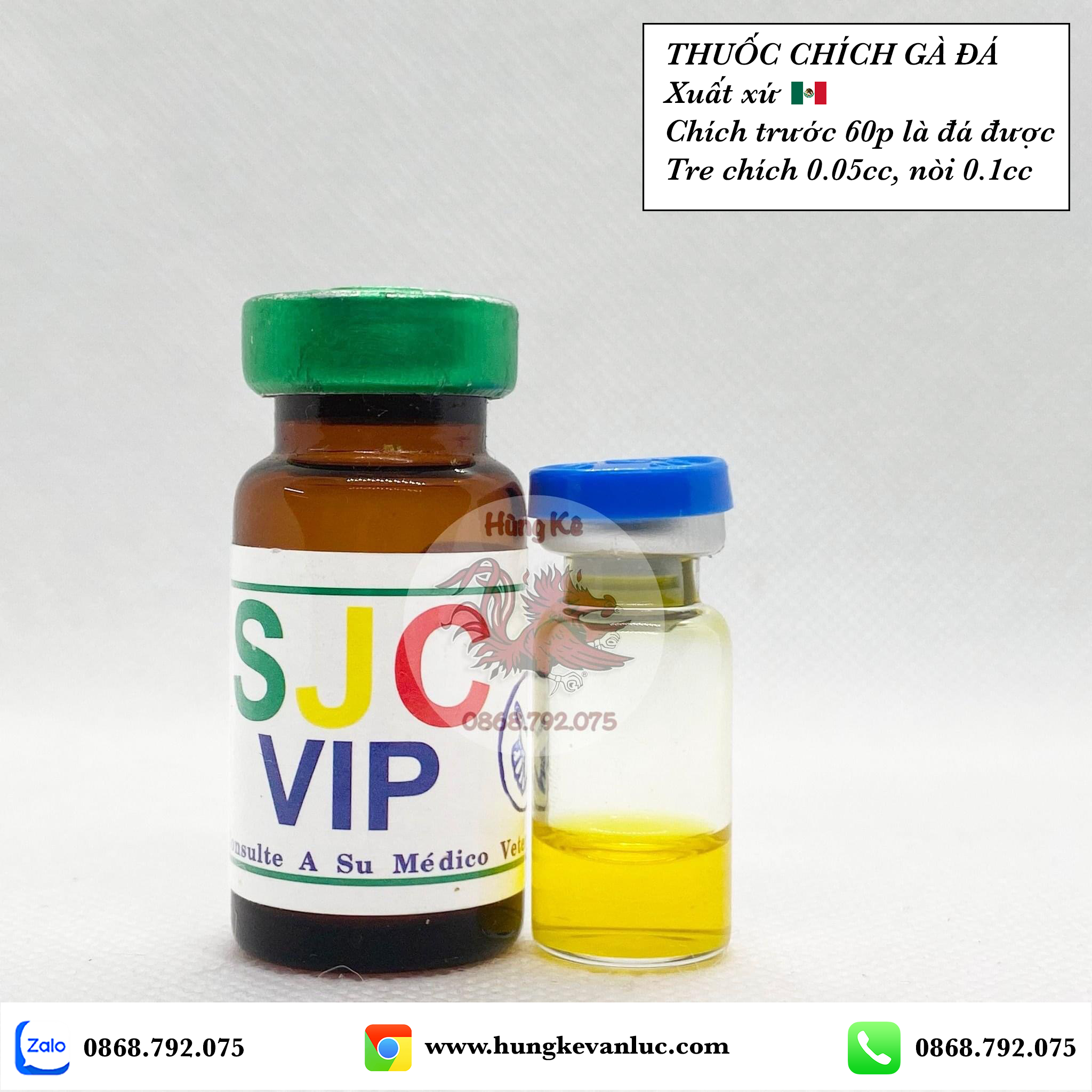 Thuốc chích gà đá SJC Vip - Xuất xứ Mexico - Giúp gà tăng bo, chống ói - Nguyên chất Chính Hãng - 1cc