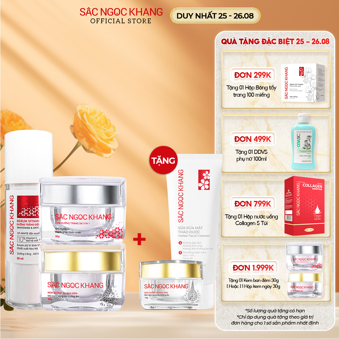 Combo dưỡng da chuyên sâu gồm kem dưỡng ban đêm 30g + kem dưỡng ban ngày 5 in 1 30g + Serum dưỡng trắng 30ml