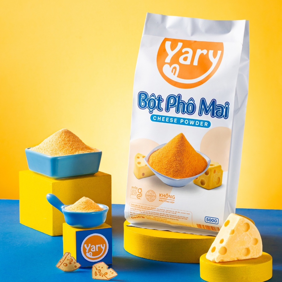 Bột phô mai yary 500gr, bột phô mai, khoai tây lắc phô mai, xúc xích lắc phô mai, gà lắc, bắp rang, bánh chưng lắc phô mai