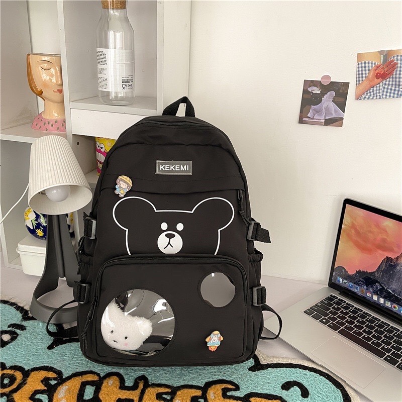 Img balo ulzzang hàn quốc nam nữ chống nước, balo nữ thời trang đi học đẹp giá rẻ dễ thương gấu boo