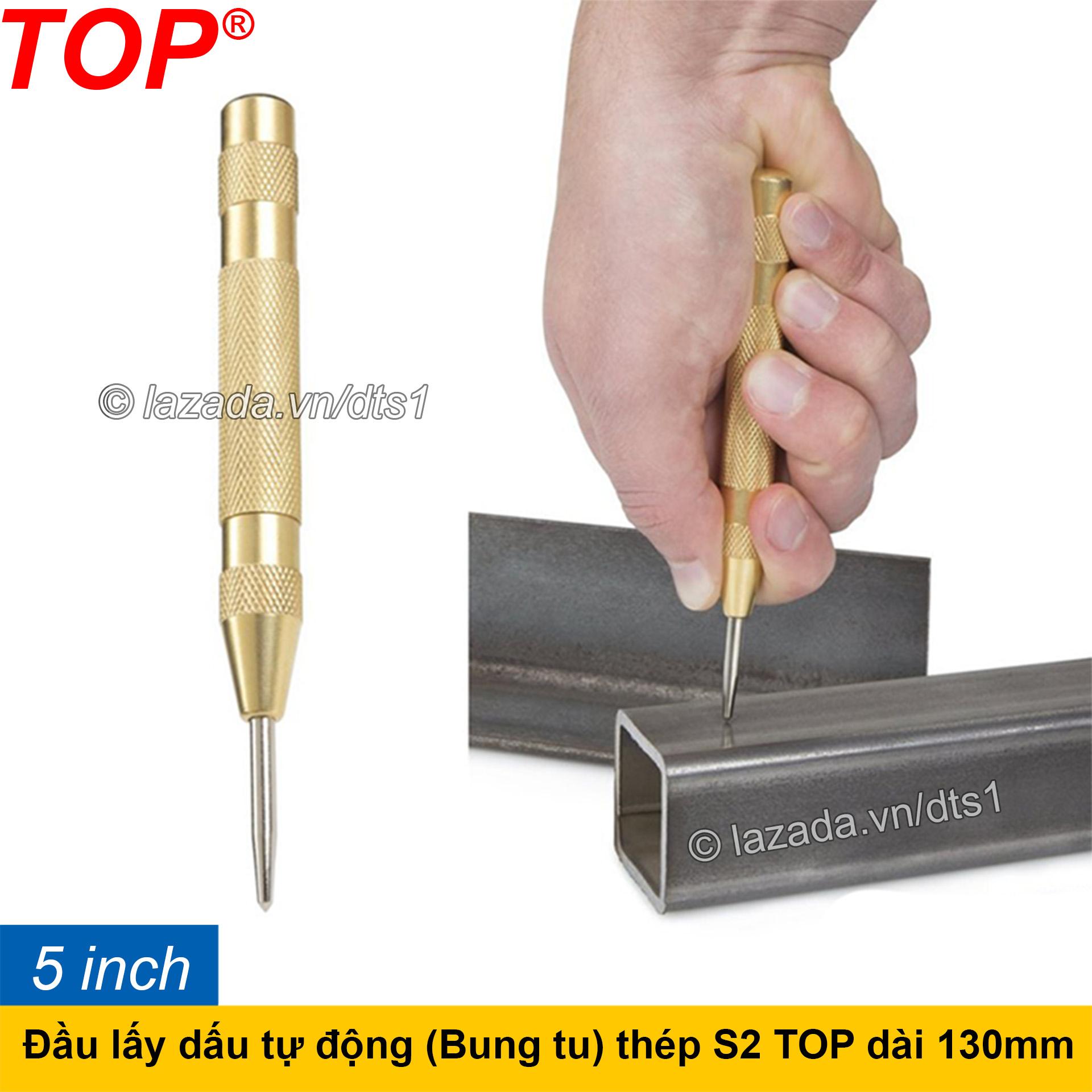 Đục lấy dấu tự động (Bung tu) thép S2 cao cấp dài 130mm TOP TB-9109VN, dụng cụ phá kính thoát hiểm, dụng cụ định vị, đục lỗ tâm (Chuẩn hãng TOP)