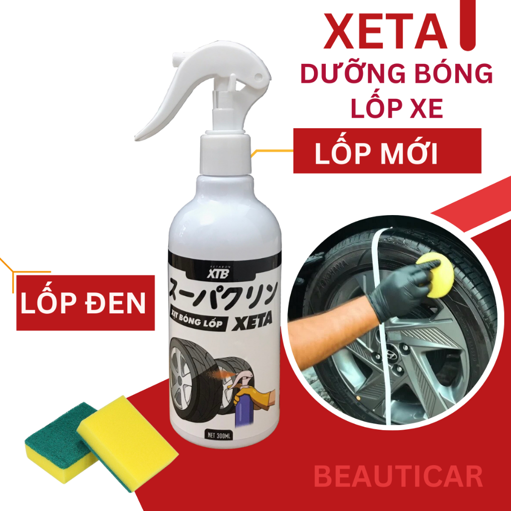 Xịt dưỡng làm mới và bóng lốp xe XETA, dung dịch làm sạch, dưỡng đen bóng và bảo dưỡng bề mặt lốp xe
