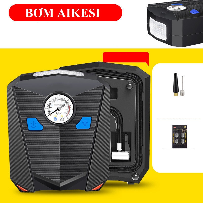 Bơm lốp ô tô - bơm đồng hồ cơ AIKESI [Tặng bộ van lốp]