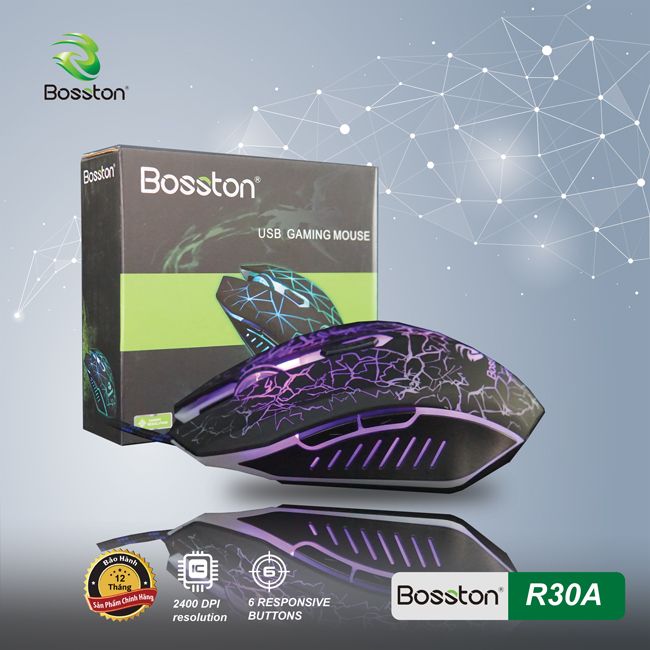 Chuột bosston r30a led usb chính hãng,chuột quang chuyên game bosston r30a độ nhạy đạt được mức cao 2400 dpi