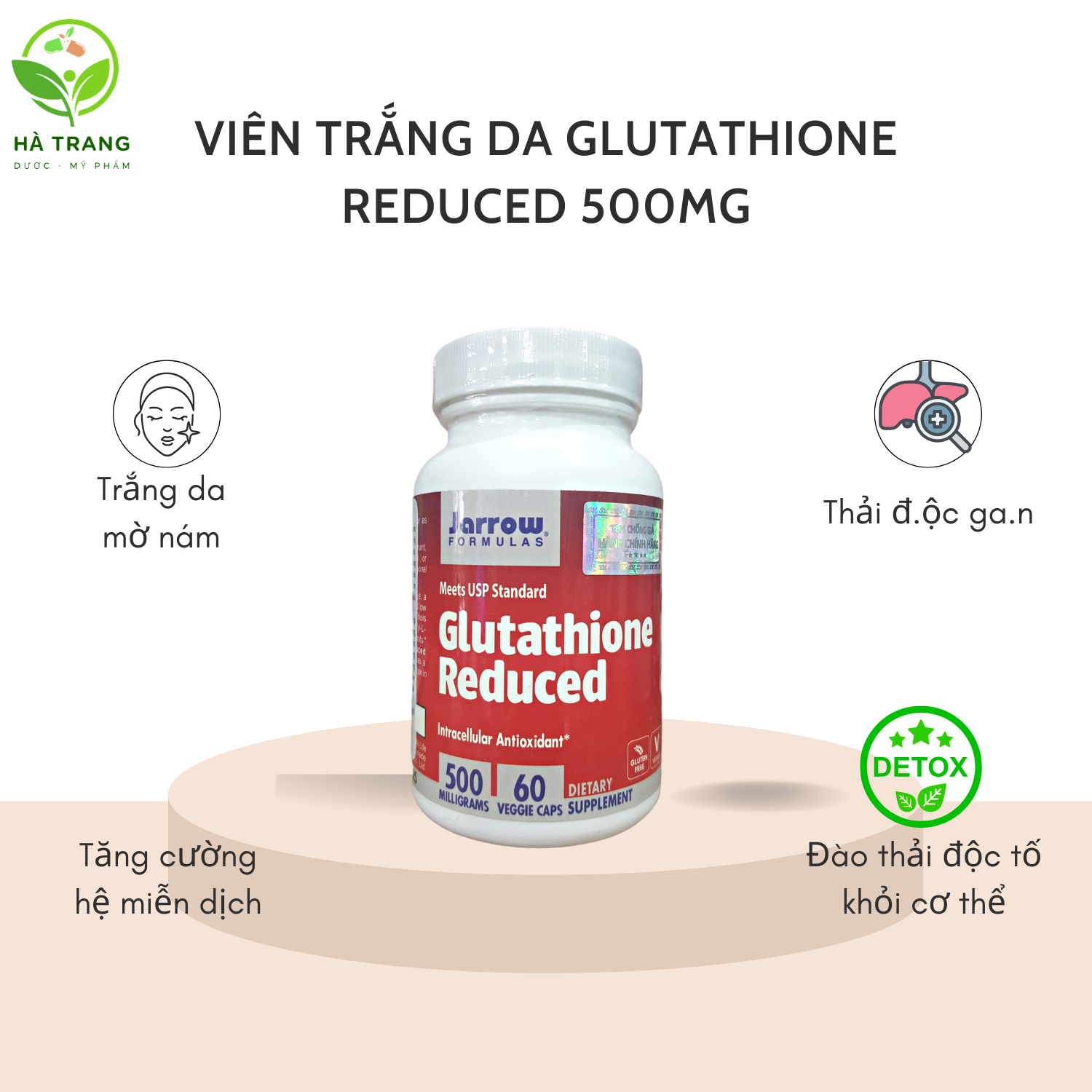 Viên uống glutathione reduced 500mg usa - giúp da trắng hồng, rạng ngời, sức sống