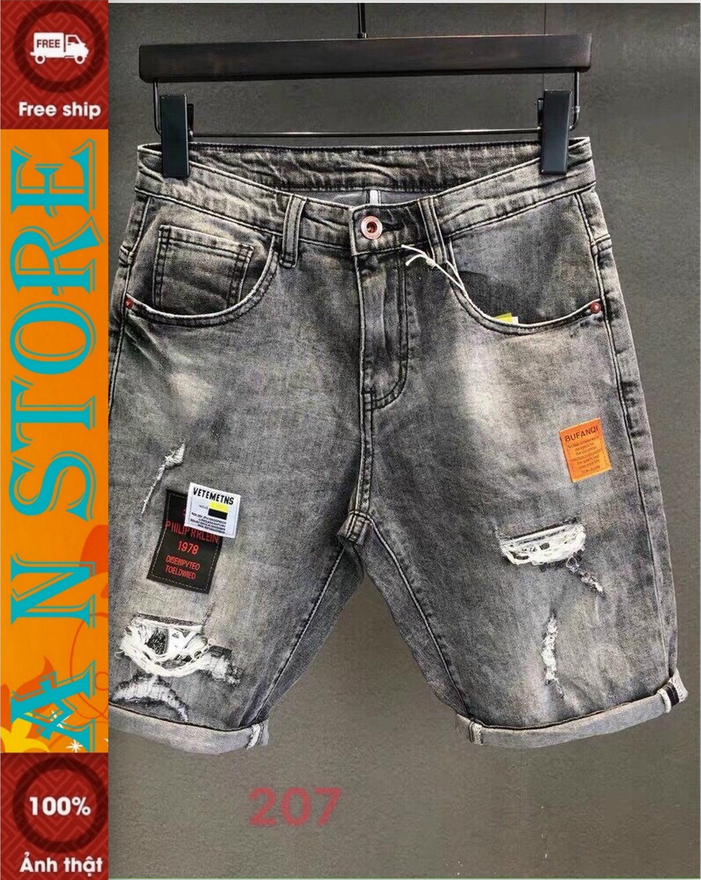 [Flash Sale 50%][HCM]quần jean short nam cao cấp AN NHÊN STORE mẫu mới M207 rách gối in thêu hàng chuẩn shop chất liệu jean dày co giãn nhẹ AN NHIÊN STOR E9999 AN78314