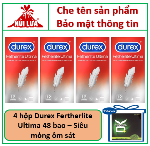 Combo 4 hộp 48 cái bao cao su siêu mỏng durex fetherlite ultima + tặng 1 hộp 3 bao