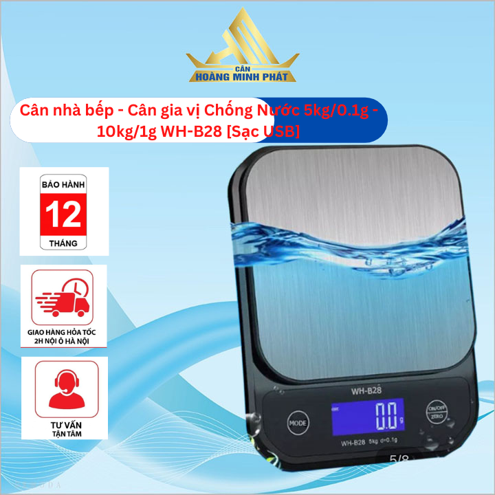 Cân tiểu ly điện tử chịu nước, có sạc lại WH-B28 nhà bếp định lượng 10kg 5kg, chính xác cao [ Kèm Cáp Sạc ] [ CÂN HOÀNG MINH PHÁT ]