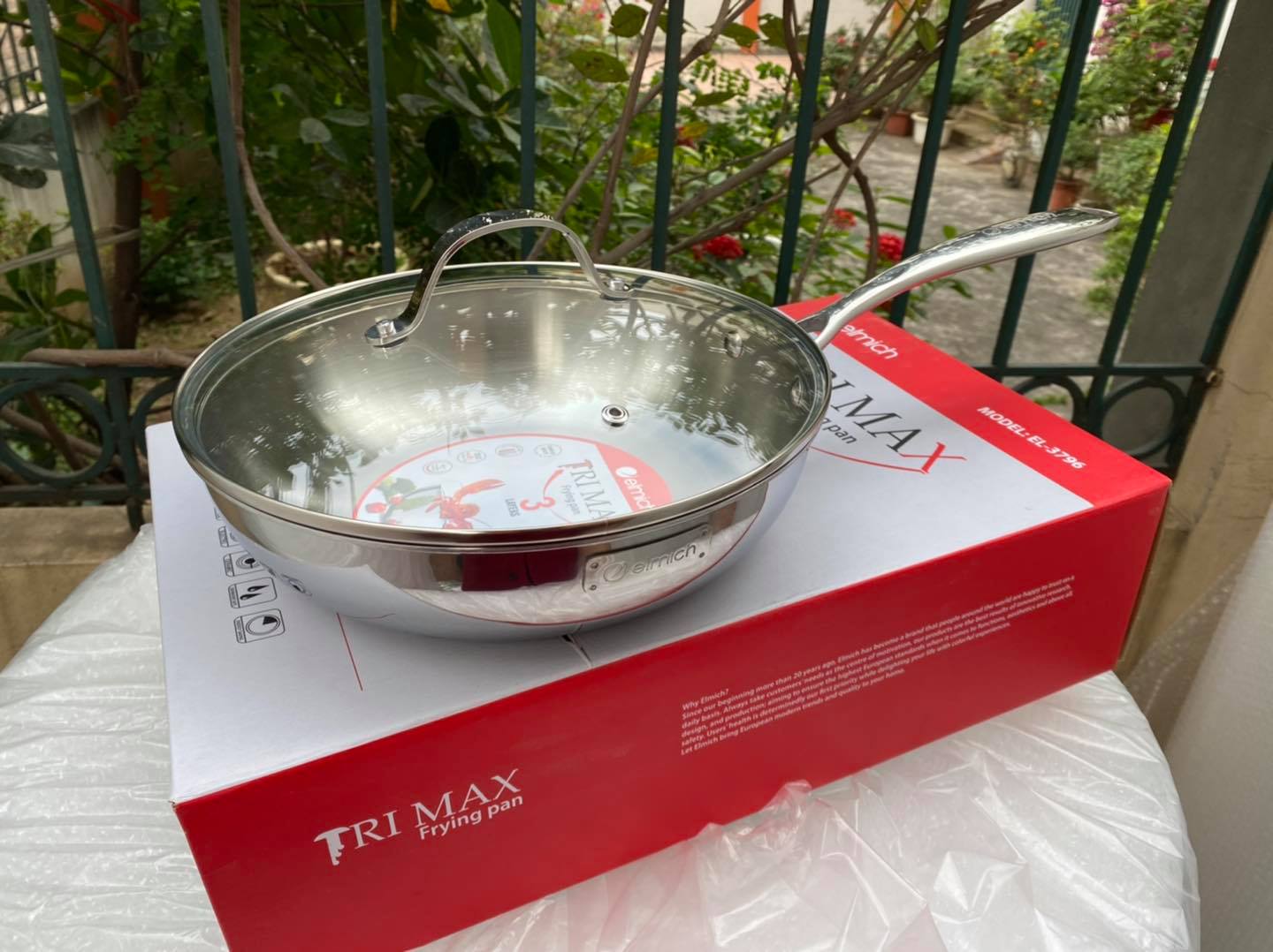 Chảo xào inox 304 cao cấp 3 lớp đáy liền Elmich Trimax 3796 size 26cm- hàng chính hãng không kén bếp từ
