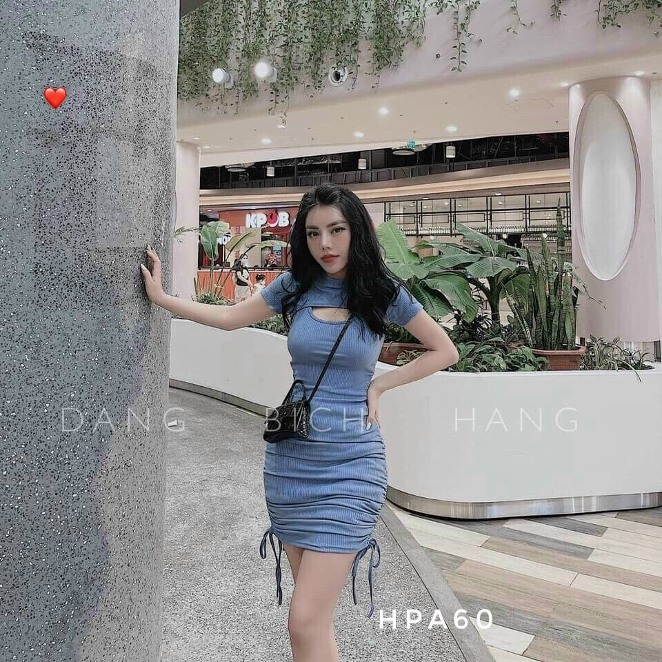 Hcm đầm body tay dài cổ khoét ,đầm borip umi cao cấp 2 dây khoét ngực xẻ tà siêu xinh tst