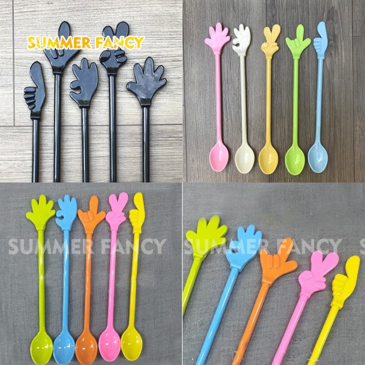 5 Muỗng Khuấy 20Cm Hình Bàn Tay 5 Kiểu Đủ Màu Nhà Hàng Quán Bar Cocktail Sinh Tố Trà Sữa- Spoon