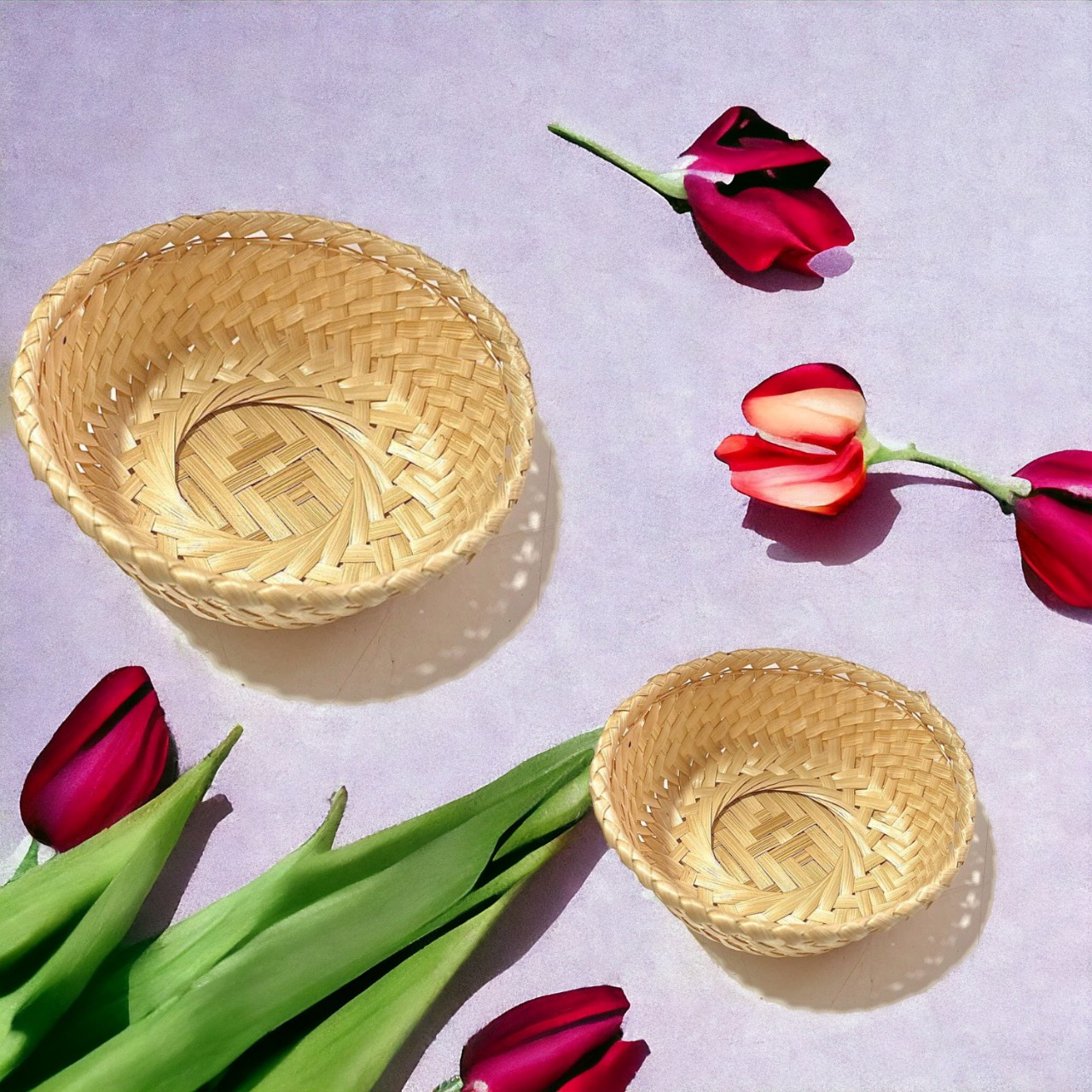 Bát tre, khay tre rổ tre đan dùng đựng vật dụng, trang trí