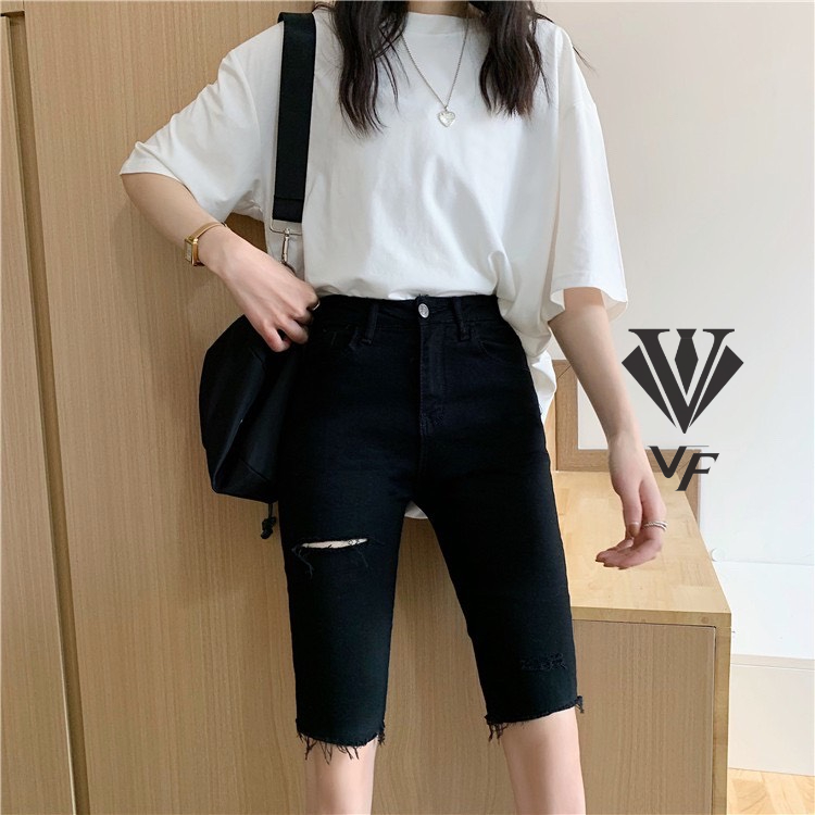[HCM]QUẦN NGỐ NỮ ĐEN RÁCH ĐÙI PHẢI QUẦN SỌT NỮ LƯNG CAO HOT TREND