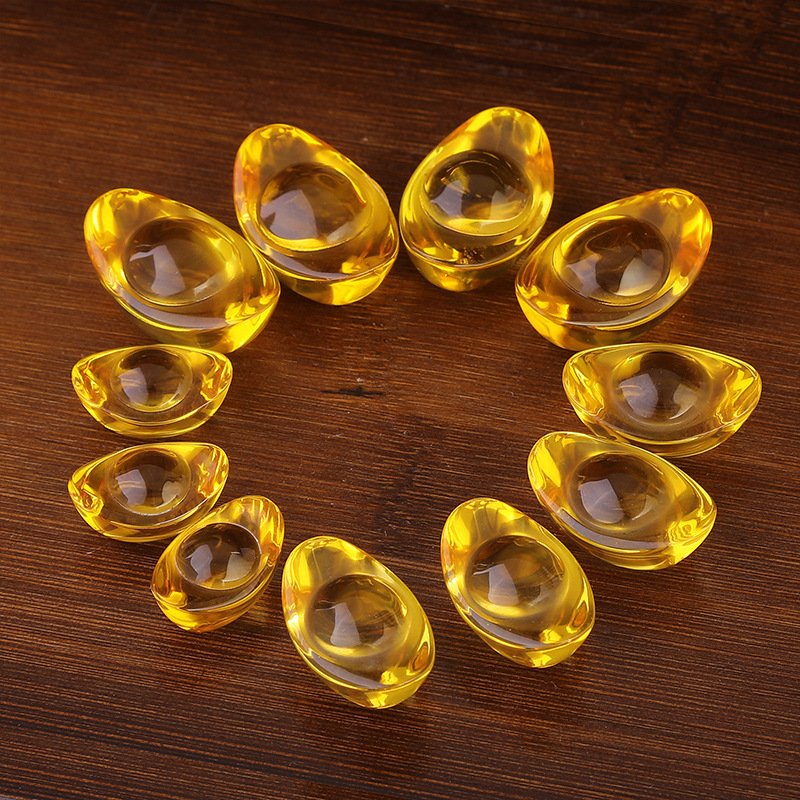 Combo 10 thỏi vàng kim nguyên bảo thủy tinh citrine size nhỏ 20,25,30,35,40mm- thỏi vàng phong thủy thần tài may mắn