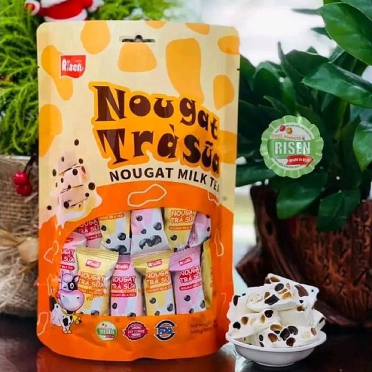 Kẹo nougat trà sữa nhân trân châu risen 350g