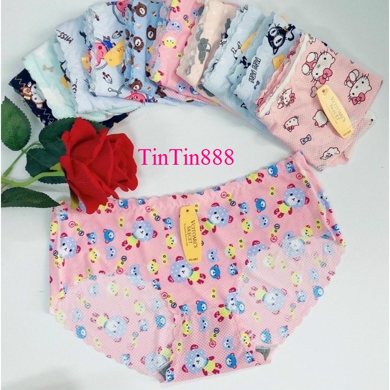 Bộ 10 Quần lót nữ su bông viền sóng mỏng nhẹ, thoáng mát, mềm mịn không đường may - Quần lót hình thú dễ thương - quan chip - quần lót  bé gái tuổi mới lớn - TinTin888