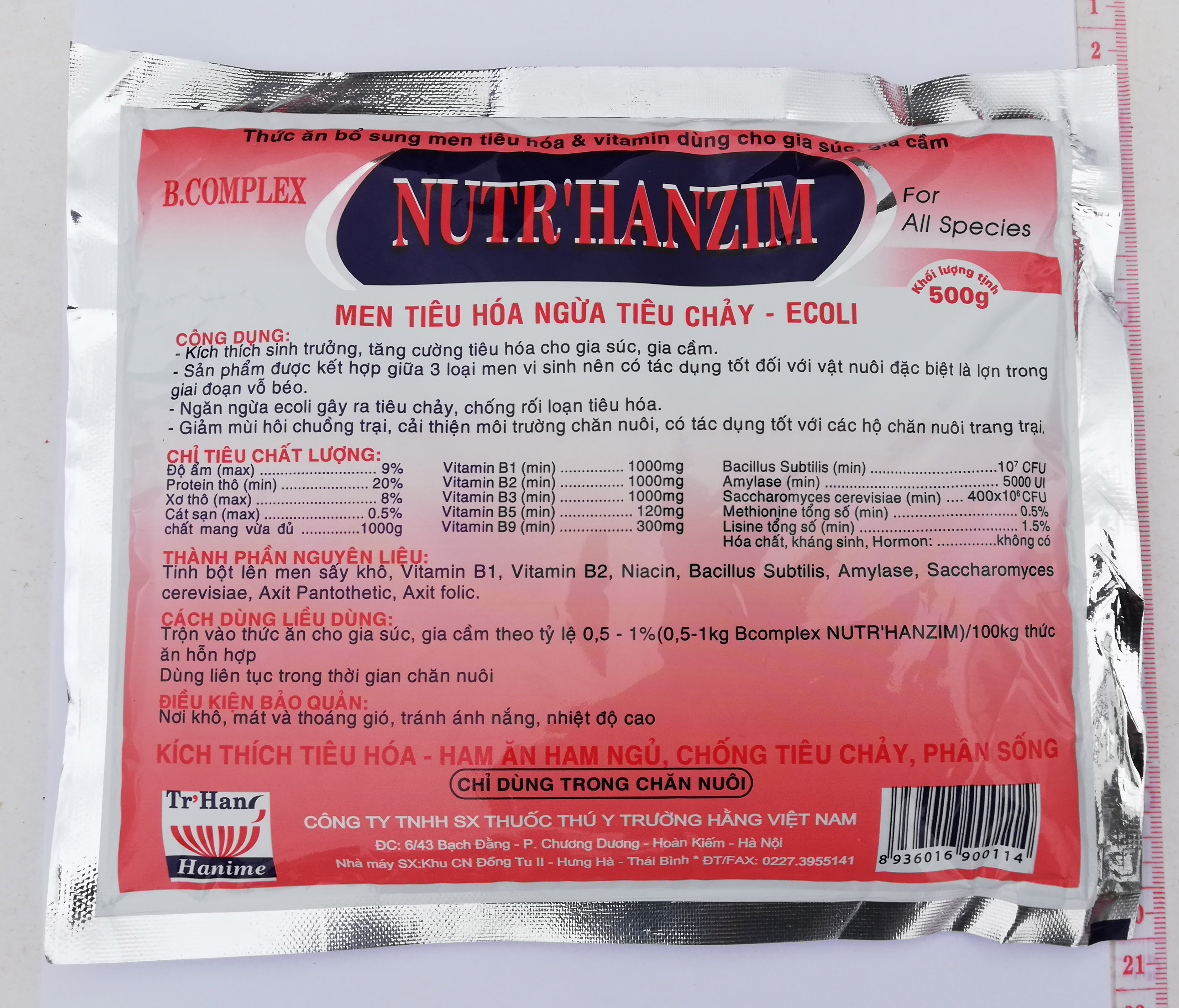 1 gói B.complex NUTR'HAN zim  500g men tiêu hoá ngừa tiêu chảy - ECOLI