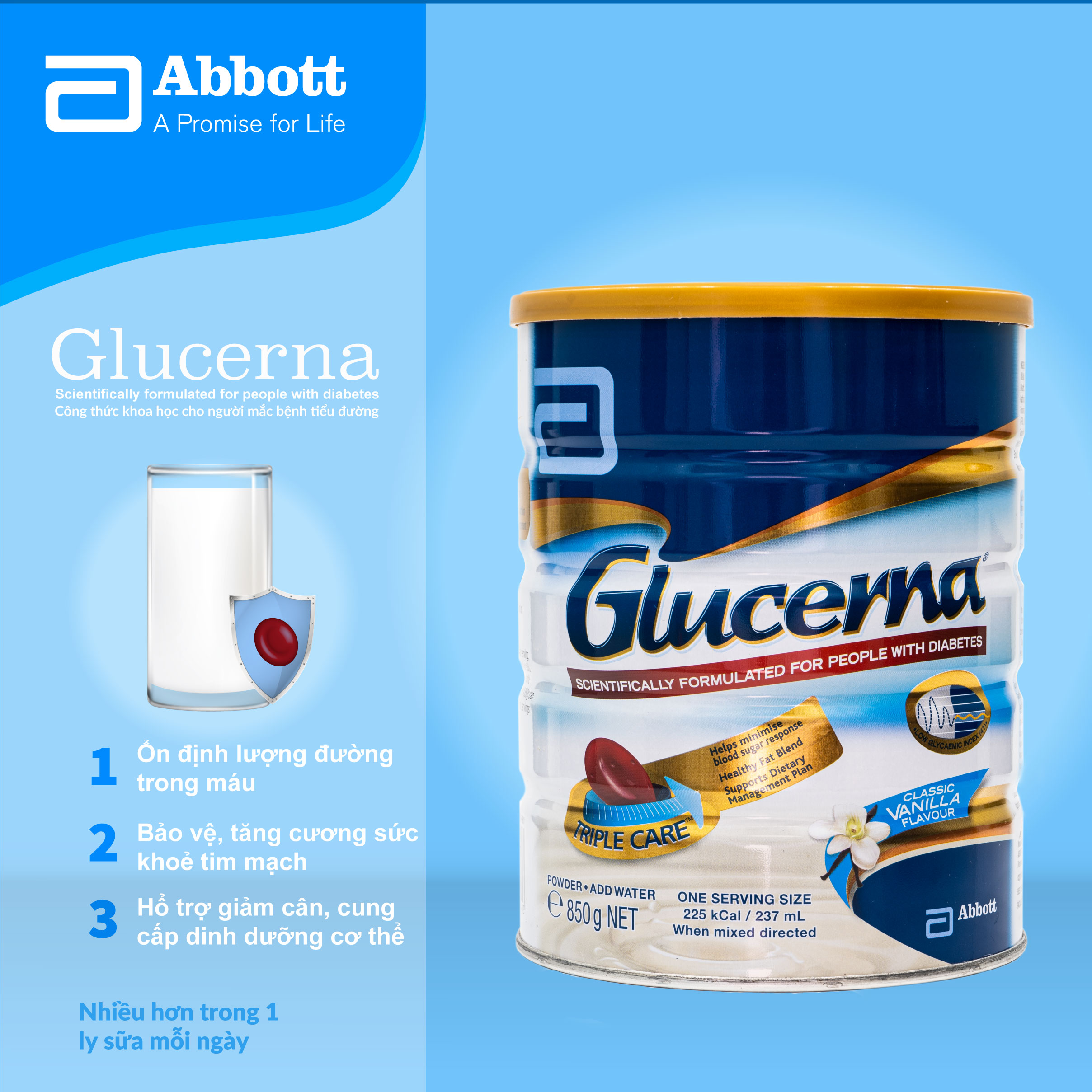 [HCM]Sữa Abbot Glucerna dành cho người tiểu đường 850g (hàng Úc)
