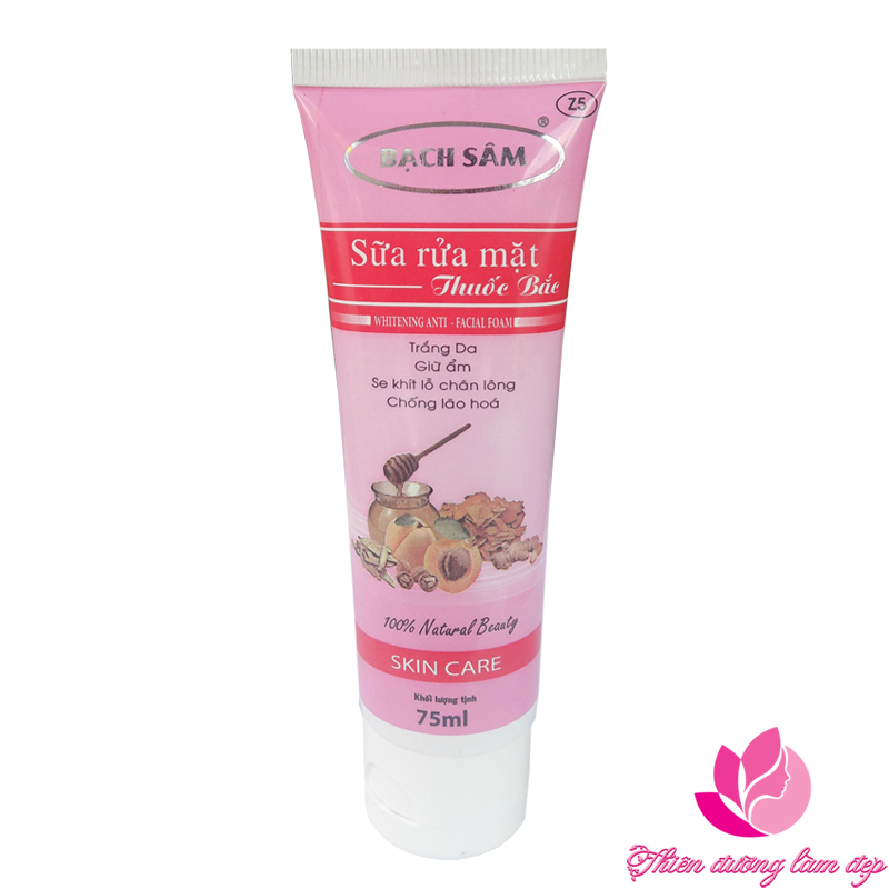 Sữa rửa mặt t.huốc bắc trắng da, Giữ ẩm, Se khít lỗ chân lông, Ngăn lão hóa tinh chất BẠCH SÂM - 75ml