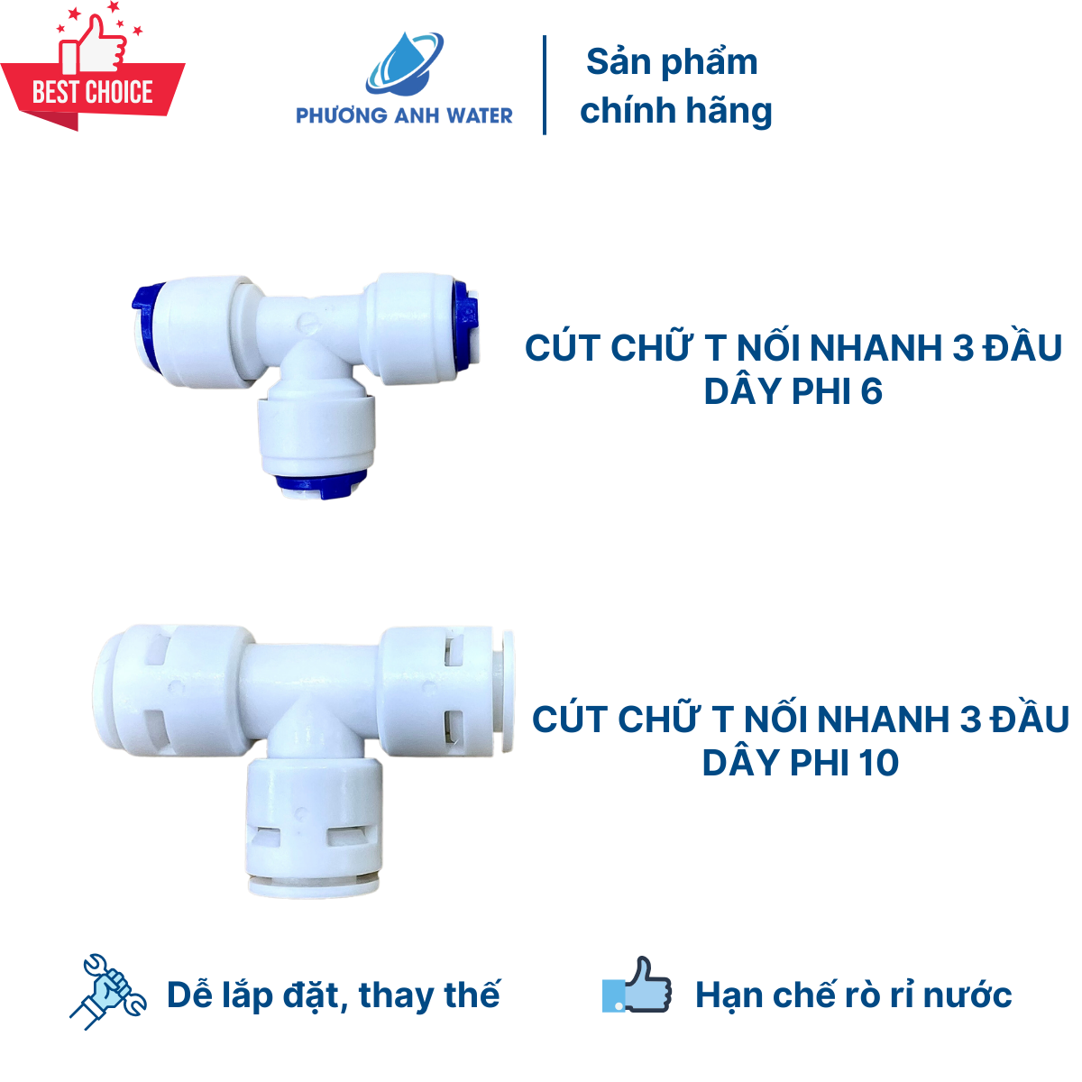 Cút chữ T đều nối nhanh 3 đầu dây 6 và dây 10 dùng cho máy lọc nước