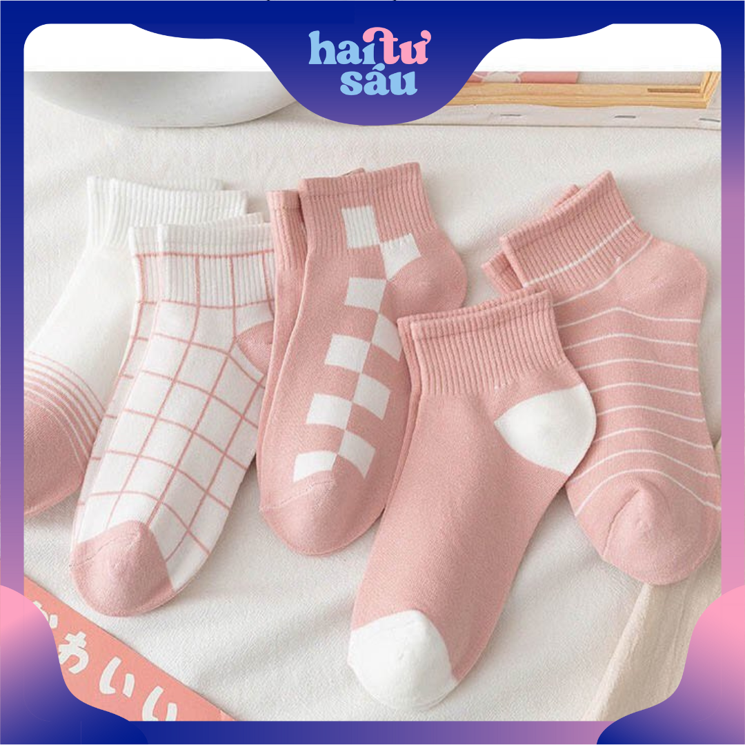 Bộ 5 đôi tất vớ nữ cổ ngắn màu hồng Freesize