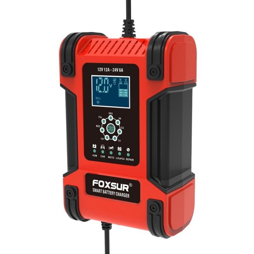 Sạc ắc quy Foxsur 12v/24v 2AH-200ah sạc bình ôtô xe tải thông minh tự động ngắt khi đầy - FOXSUR