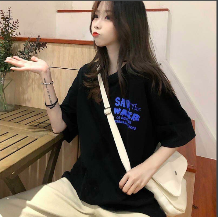 Áo thun nữ form rộng tay lỡ Unisex SAVE WATER Freesize 45 - 70kg áo thun nam form rộng tay lỡ áo phông nữ form rộng