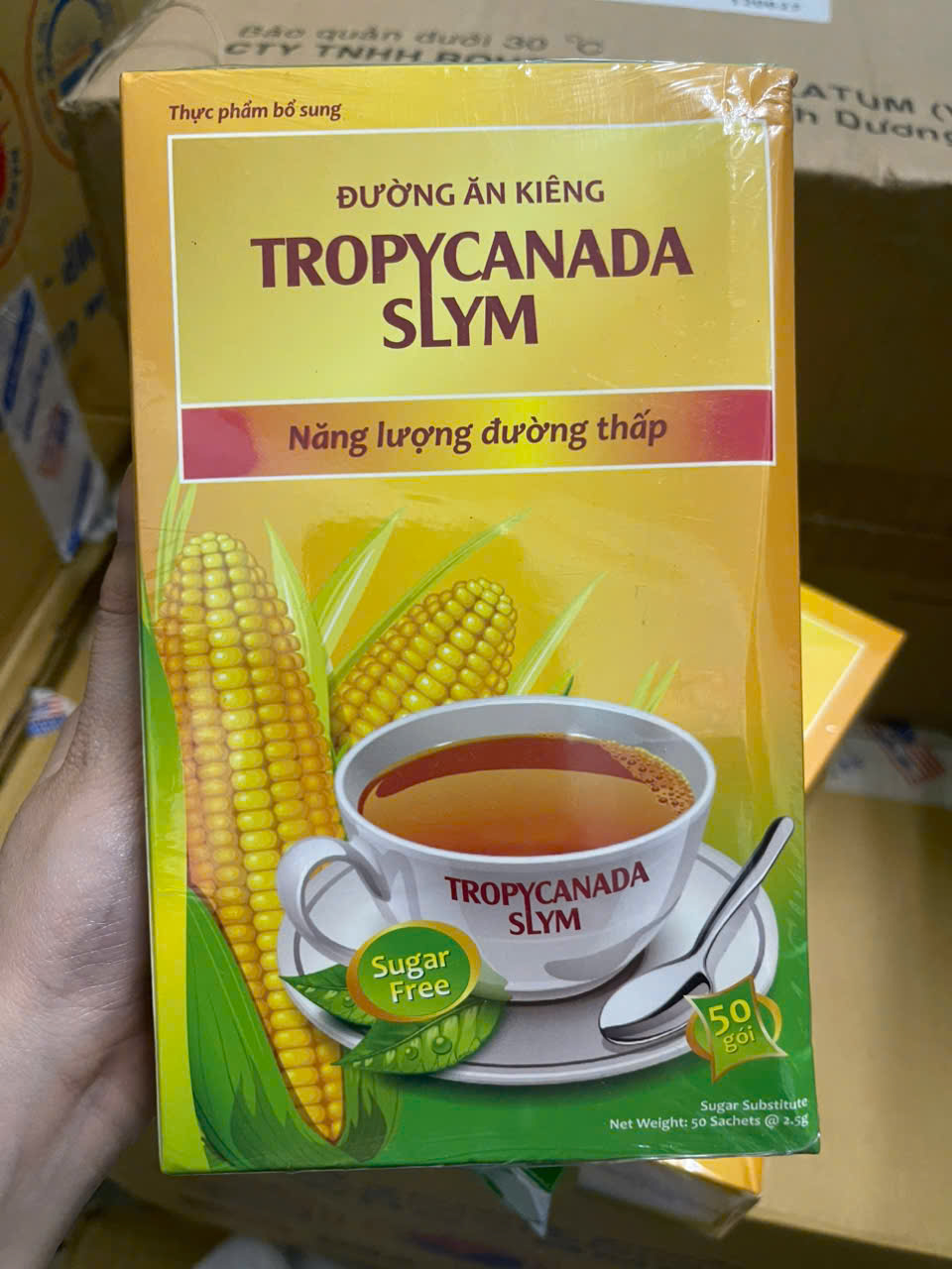 Đường Bắp Ăn Kiêng TROPYCANADA SLYM dùng tốt cho người ăn kiêng, tiểu đường, thừa cân và huyết áp cao - Hộp 50 góix2,5g