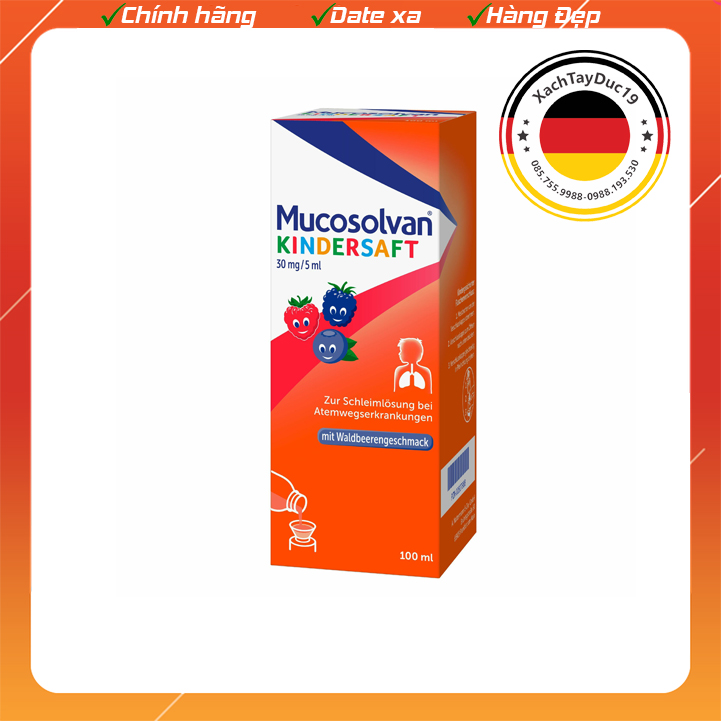 Siro - Ho Mucosolvan Kindersaft 100ml của Đức giúp tan đờm, sạch đờm, giảm dần những cơn ho