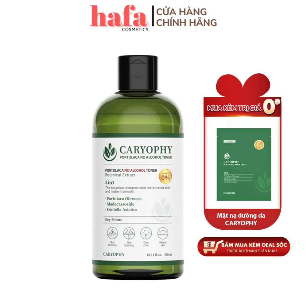 Nước Hoa Hồng Không Cồn Cho Da Dầu Mụn Caryophy Portulaca Toner 300ml + Tặng Mặt nạ Caryophy _ Caryophy Chính Hãng