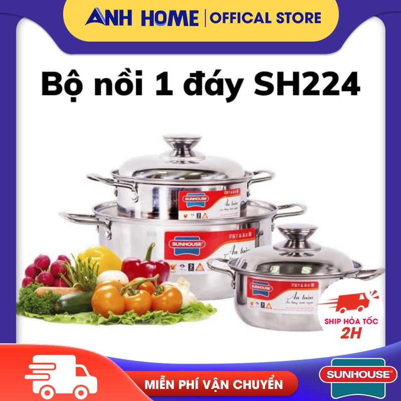 Bộ nồi inox, bộ nồi sunhouse sh333/sh781 đáy - Gia Dụng Anh Home cao cấp