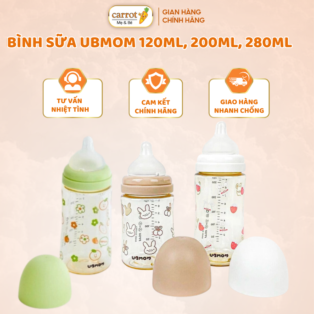 Bình Sữa UBMOM Nội Địa Hàn 200ML/ 280ML, Bình Sữa PPSU An Toàn Cho Bé