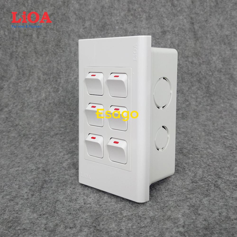 [HCM]Combo 6 công tắc điện 1 chiều + mặt lỗ vuông LiOA - Lắp âm tường