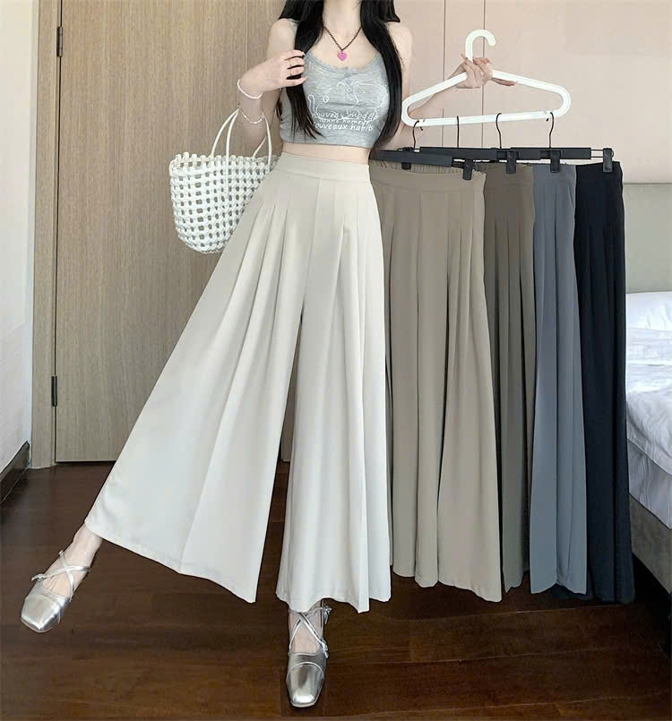 Quần dài ống rộng giả váy xếp ly dài 95cm hack dáng chất ruby rủ sóng trẻ trung năng động TD832