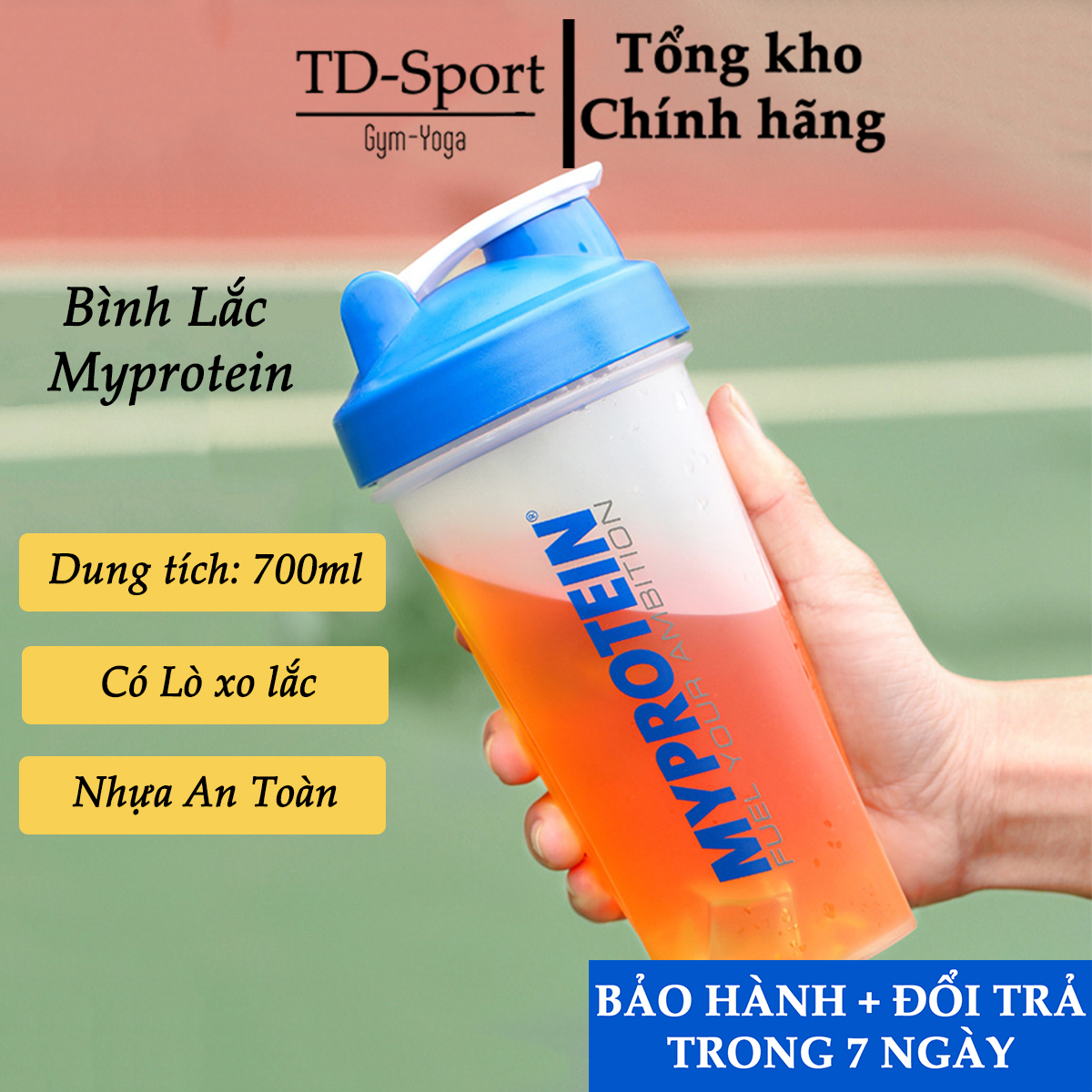 Bình Nước Thể Thao  MYPROTEIN 700ML -  CÓ LÒ XO để lắc, nhựa an toàn
